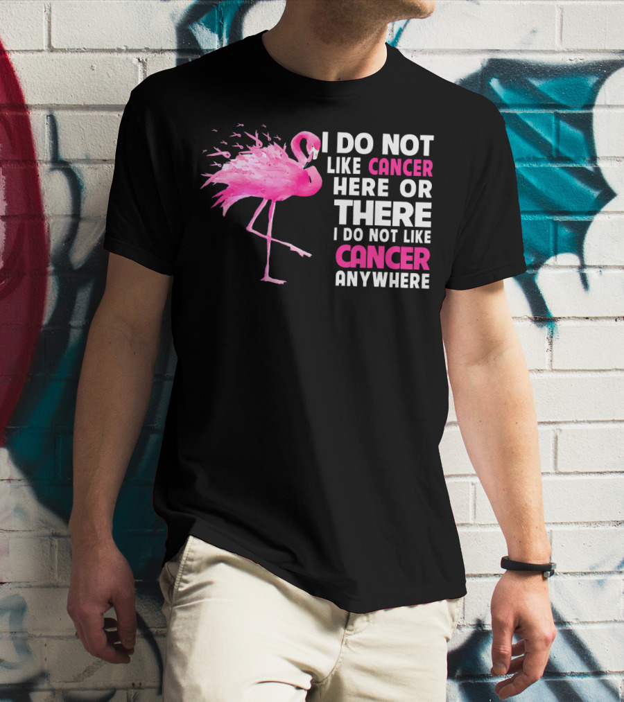 I Do Not Like Cancer Anywhere Pink Flamingo Breast Cancer Awareness T-Shirt