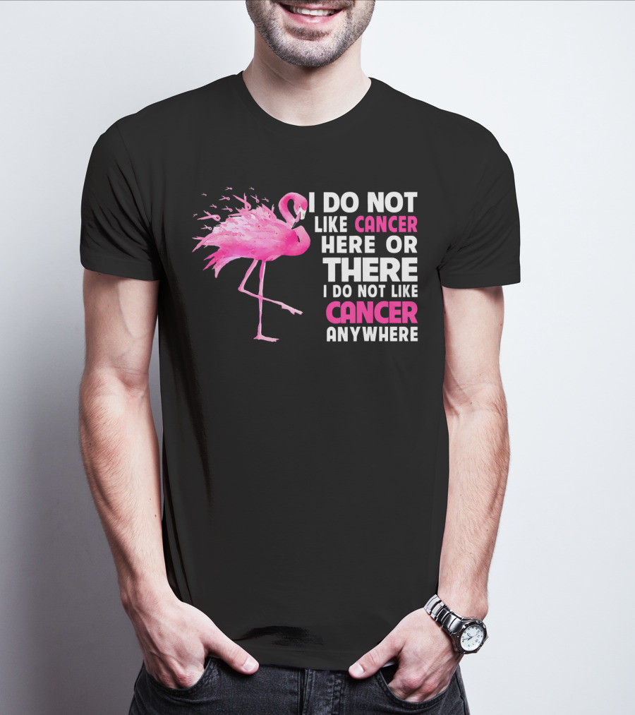I Do Not Like Cancer Anywhere Pink Flamingo Breast Cancer Awareness T-Shirt