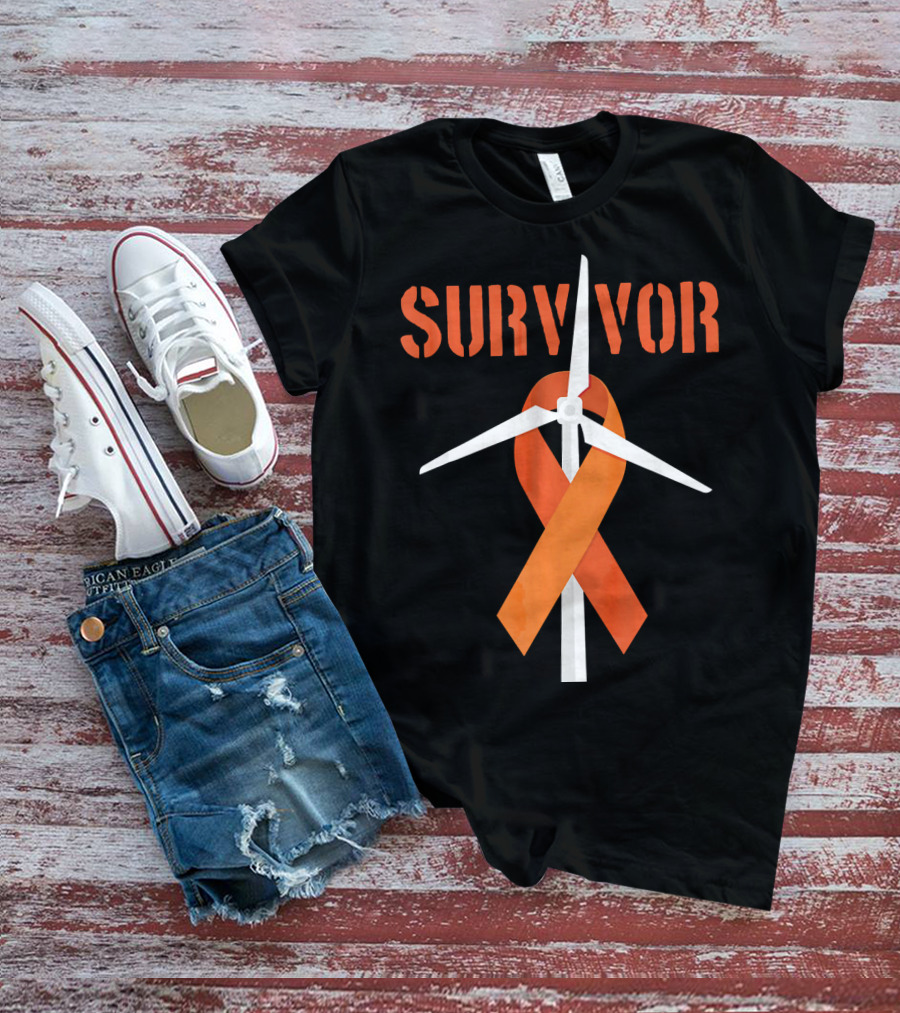 Survivor Windmill Orange Ribbon Cancer Awareness T-Shirt