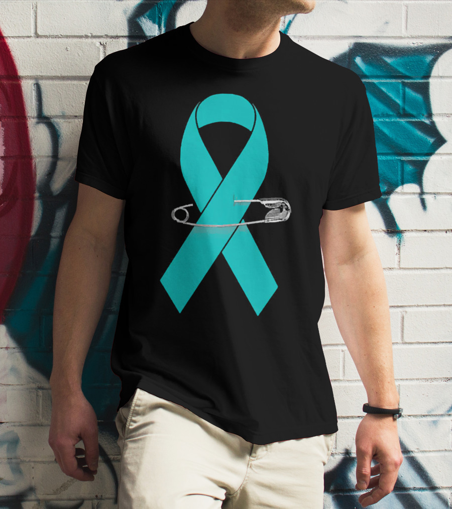 Ovarian Cancer Awareness Walk Support Ribbon With Safety Pin T-Shirt