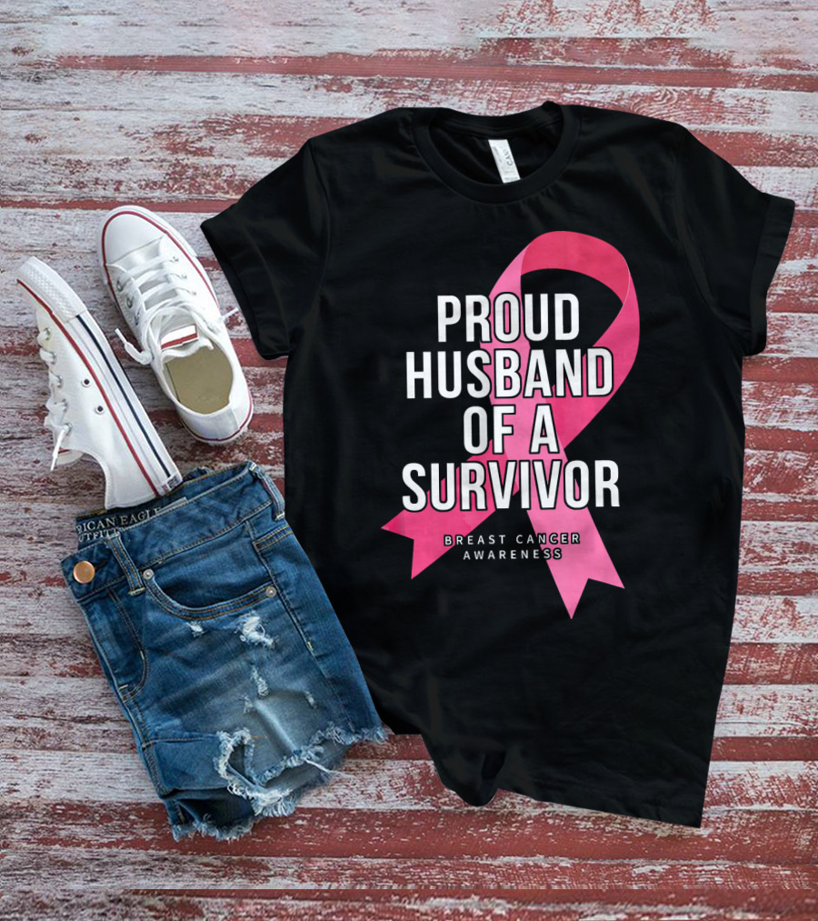 Proud Husband Of A Survivor Breast Cancer Awareness Pink T-Shirt