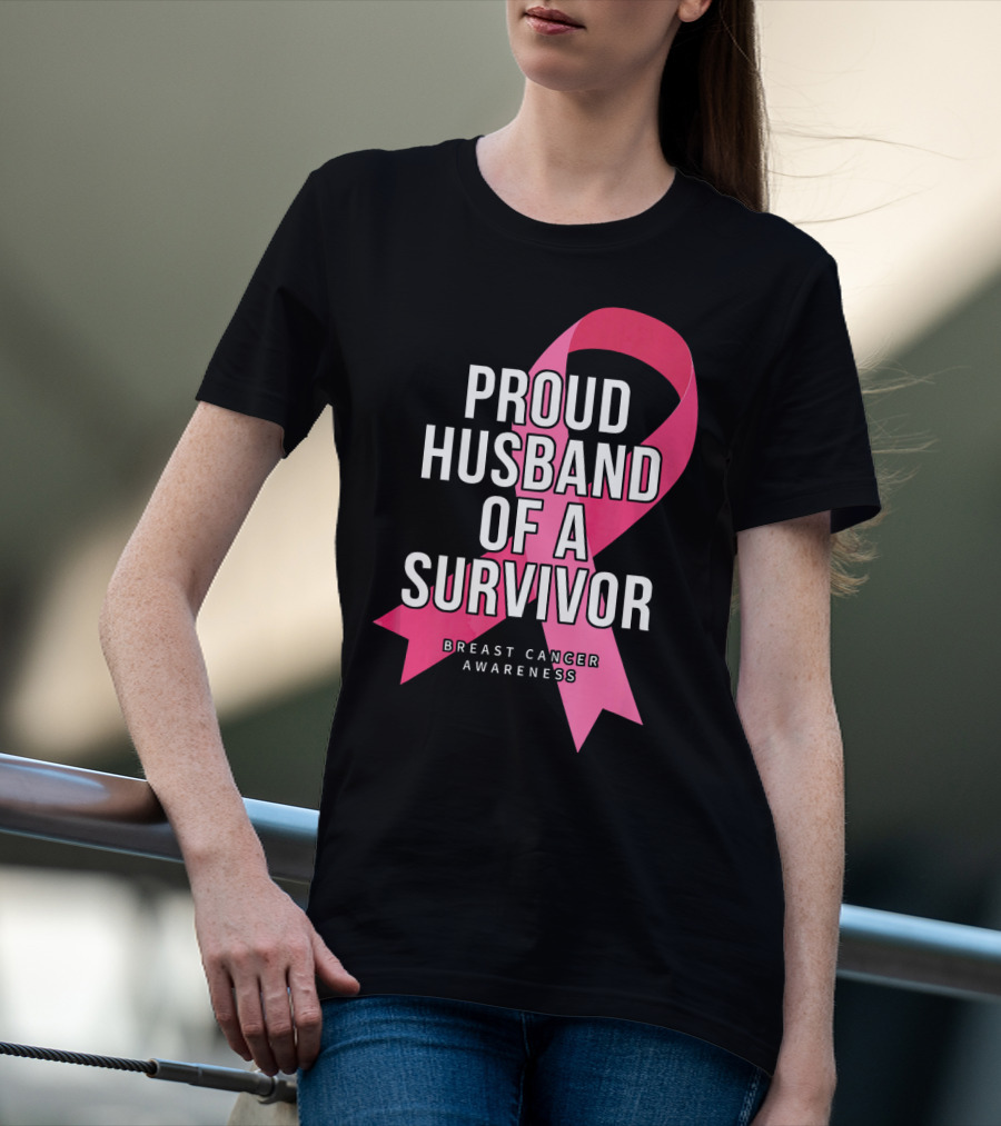 Proud Husband Of A Survivor Breast Cancer Awareness Pink T-Shirt