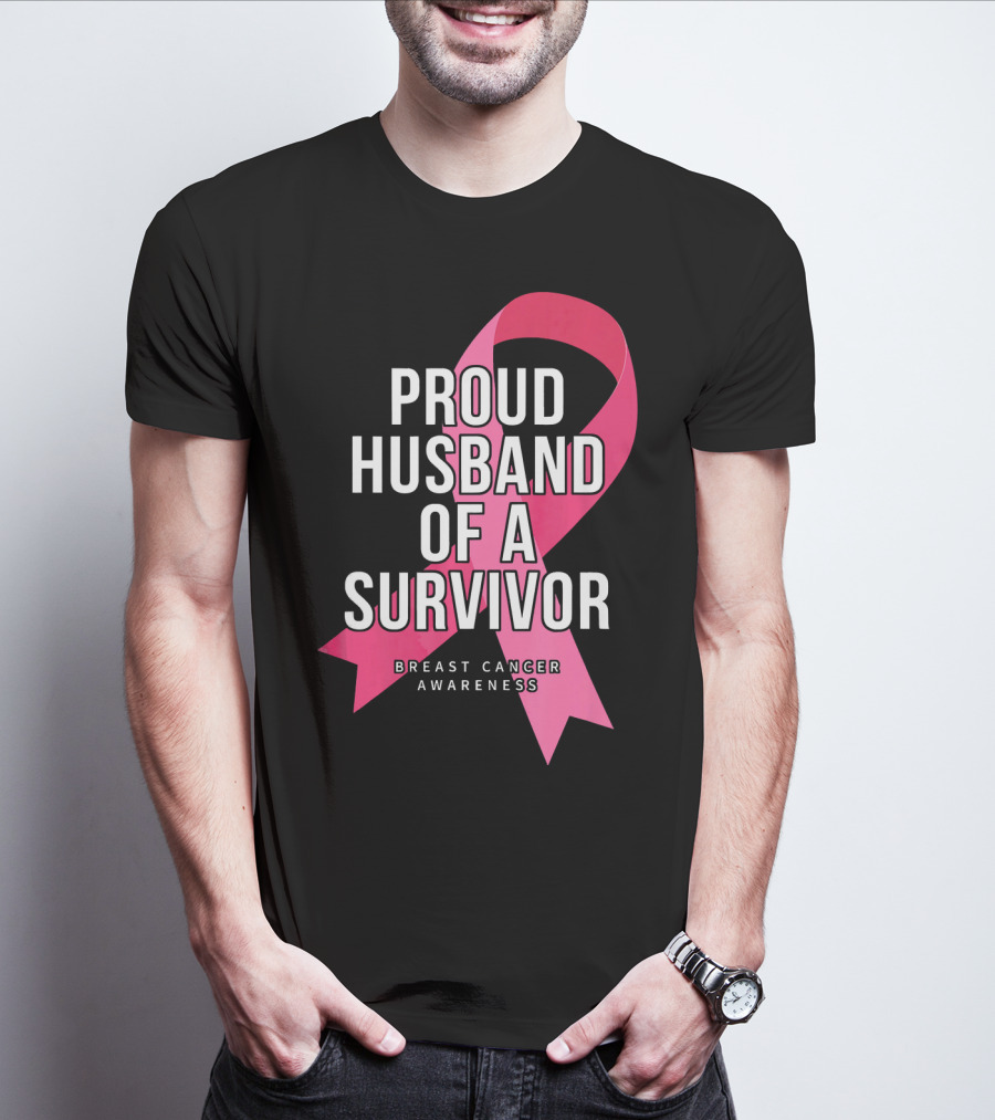 Proud Husband Of A Survivor Breast Cancer Awareness Pink T-Shirt