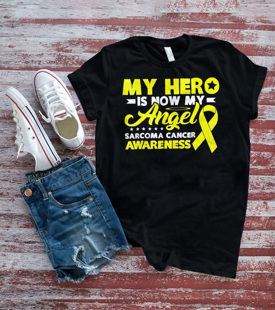 My Hero Is Now My Angel Sarcoma Cancer Awareness Yellow T-Shirt