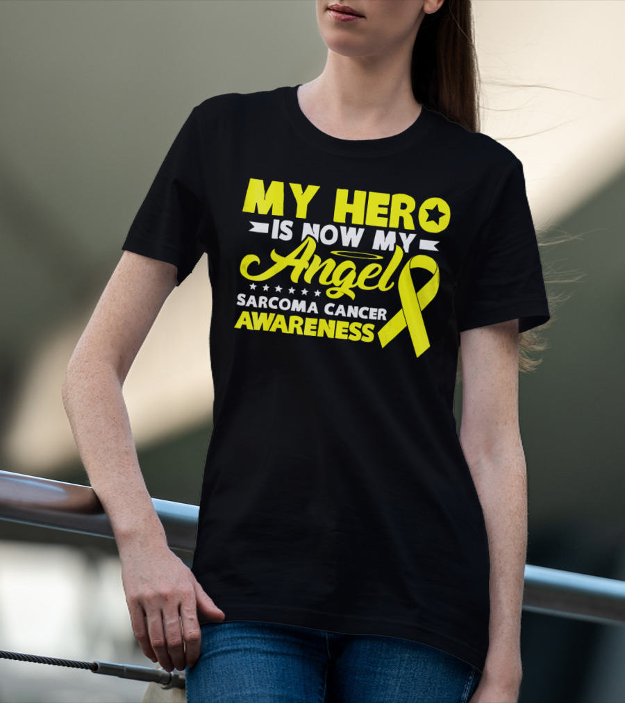 My Hero Is Now My Angel Sarcoma Cancer Awareness Yellow T-Shirt