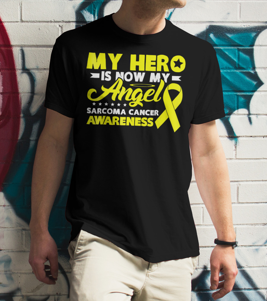 My Hero Is Now My Angel Sarcoma Cancer Awareness Yellow T-Shirt