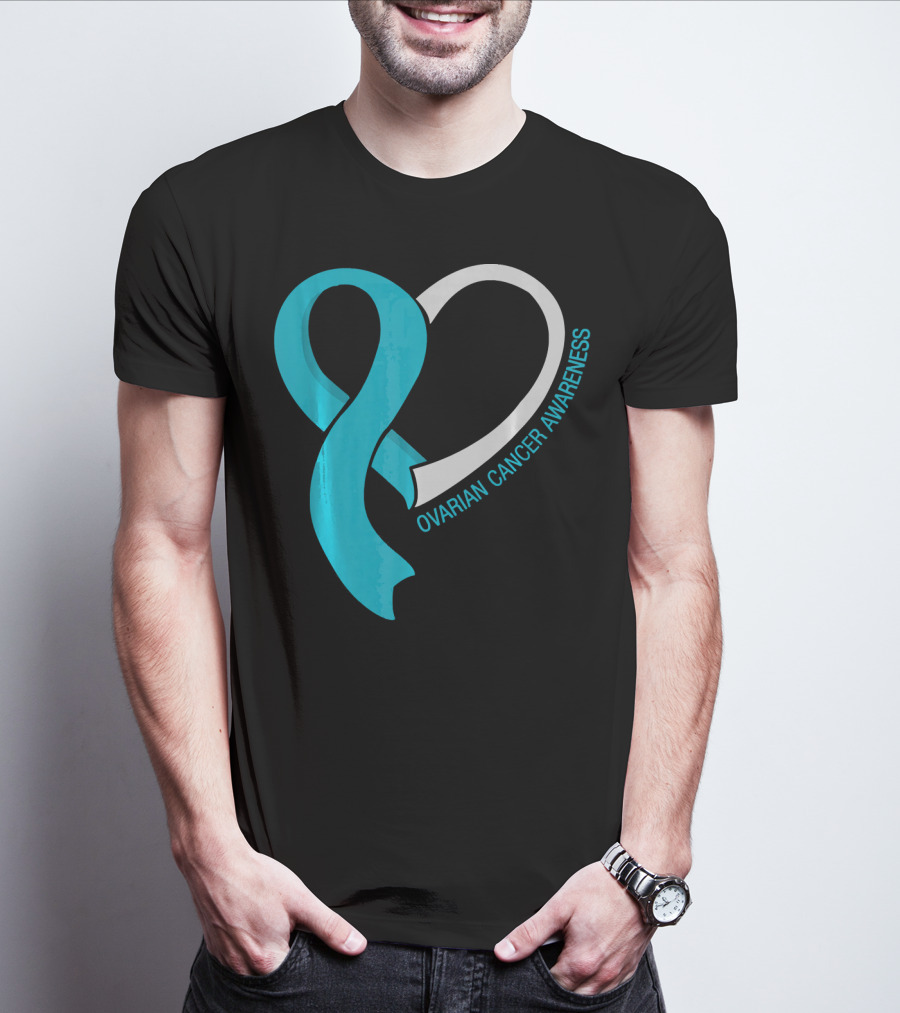 Ovarian Cancer Teal Heart Ribbon Awareness T-Shirt