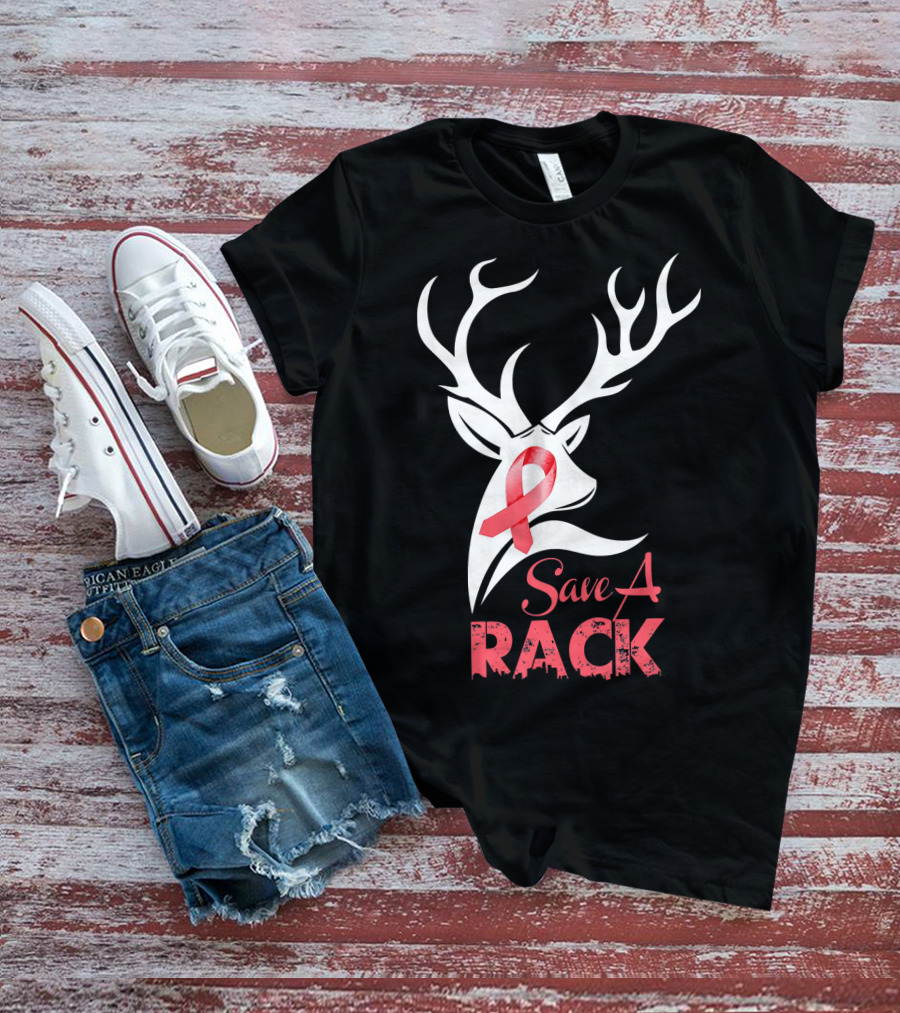 Save A Rack Breast Cancer Awareness Pink Ribbon Deer Antlers T-Shirt
