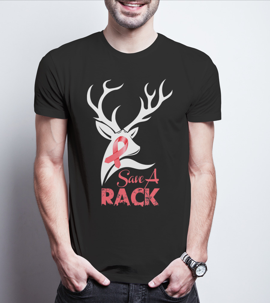 Save A Rack Breast Cancer Awareness Pink Ribbon Deer Antlers T-Shirt