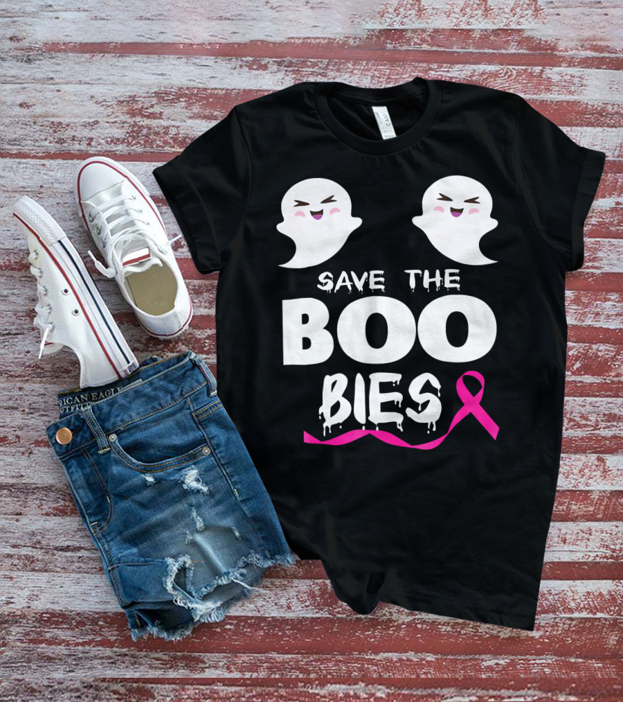 Save The BOO Bies Ghosts Pink Ribbon Breast Cancer Support T-Shirt