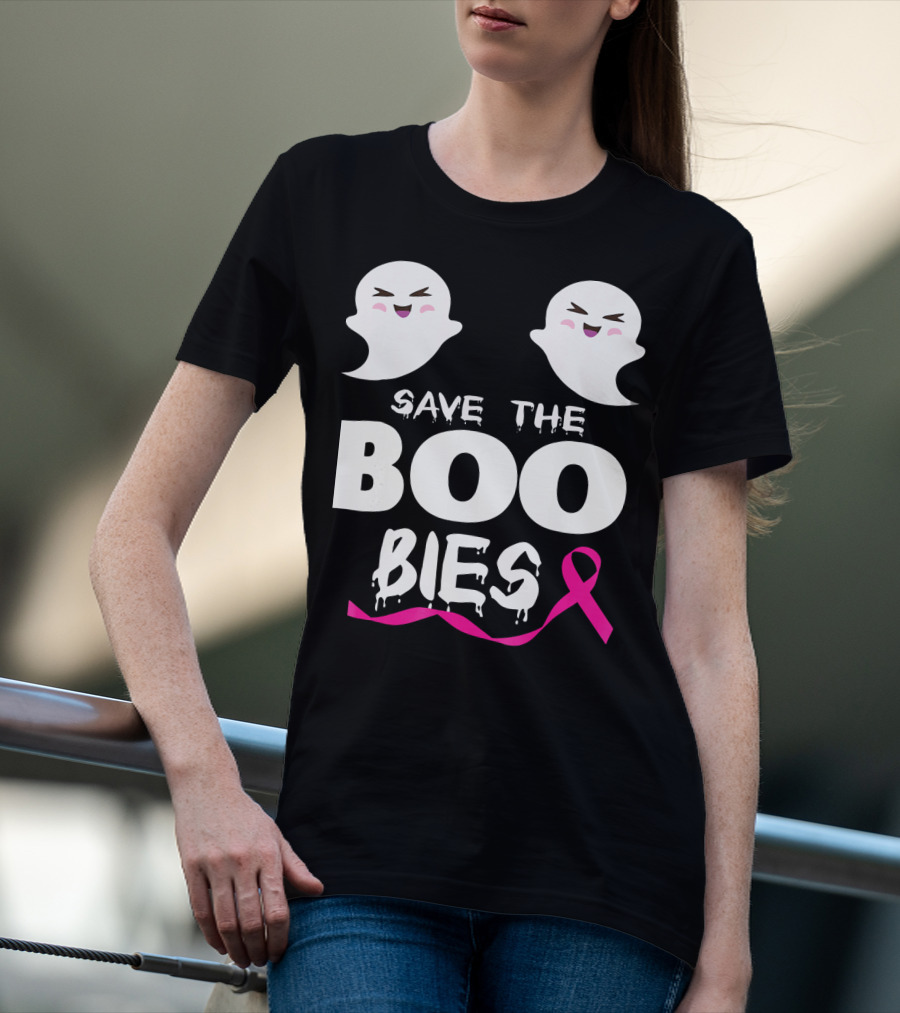 Save The BOO Bies Ghosts Pink Ribbon Breast Cancer Support T-Shirt
