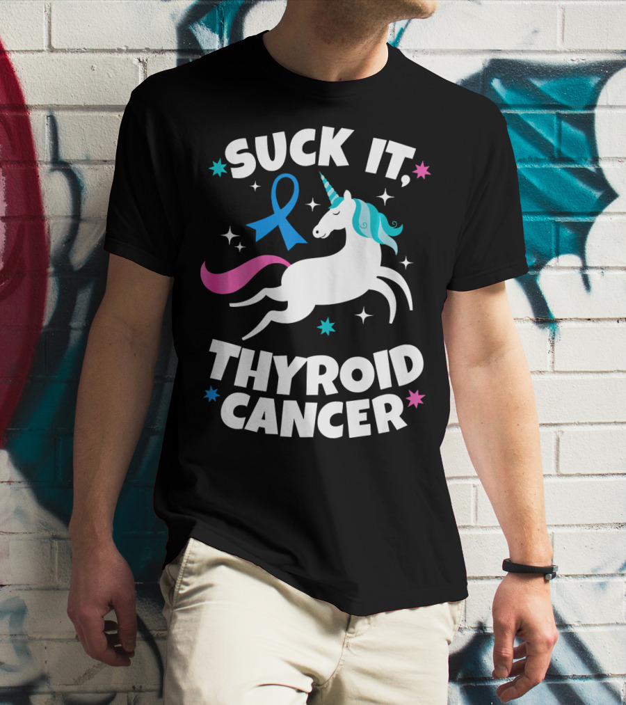 Suck It Thyroid Cancer Unicorn Blue T-Shirt
