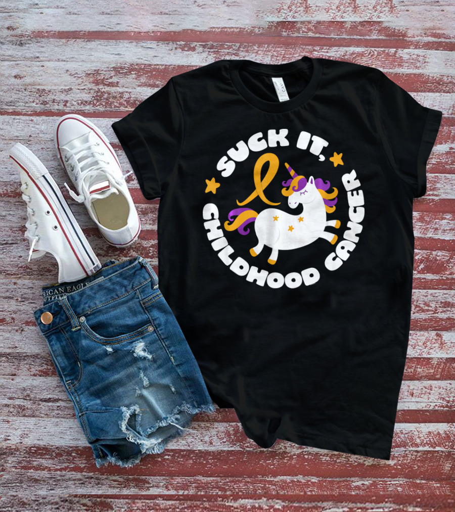 Suck It Childhood Cancer Unicorn Ribbon Fighter T-Shirt