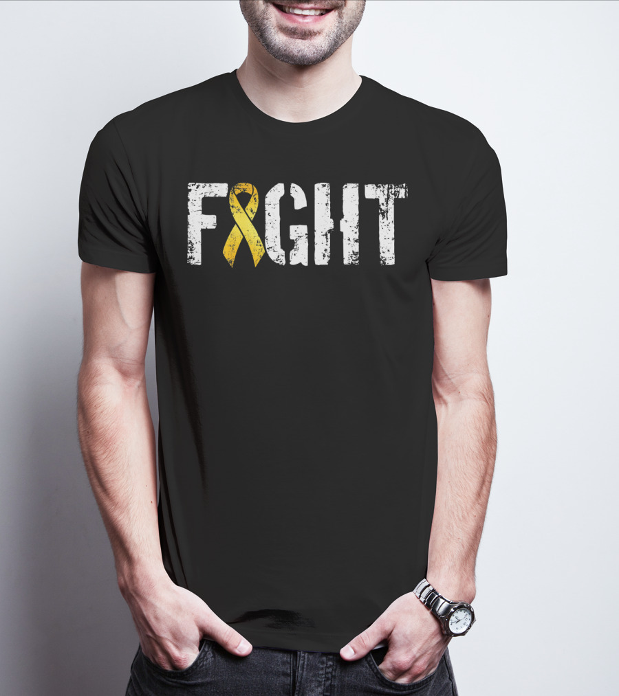 Fight Childhood Cancer Yellow Ribbon Military Style Go T-Shirt