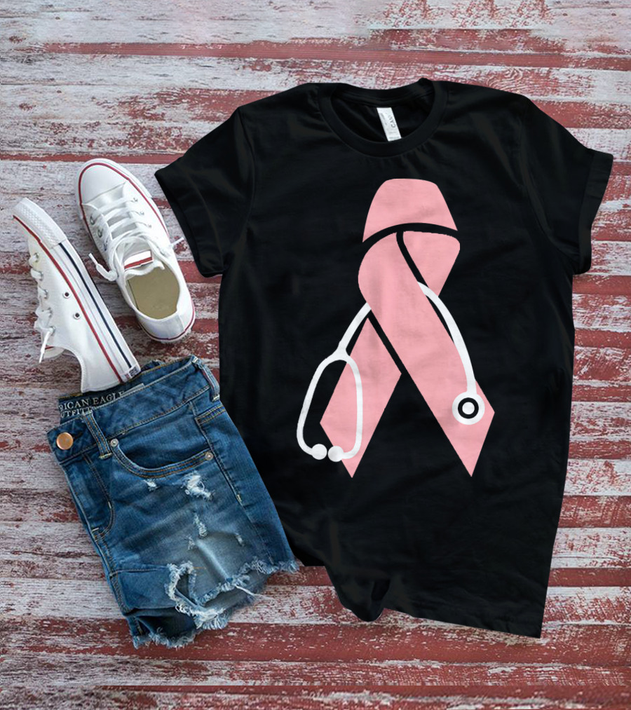 Nurse Doctor Family Friend Brea Pink Ribbon Stethoscope T-Shirt