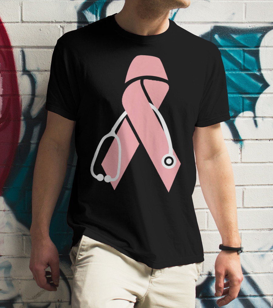 Nurse Doctor Family Friend Brea Pink Ribbon Stethoscope T-Shirt