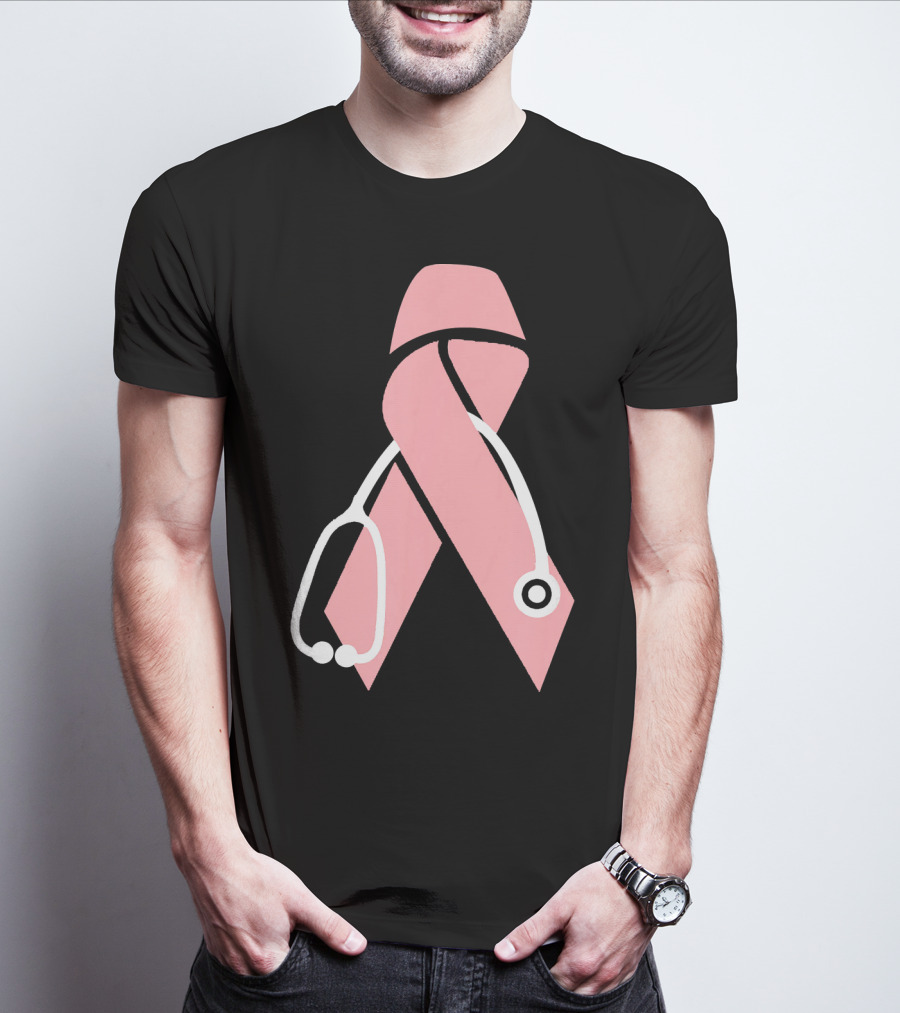 Nurse Doctor Family Friend Brea Pink Ribbon Stethoscope T-Shirt