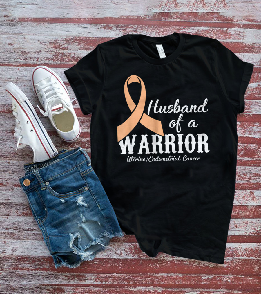 Husband Of A Warrior Uterine Endometrial Cancer T-Shirt