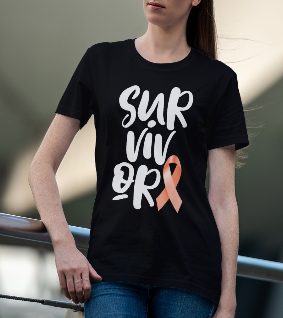 Survivor Uterine Cancer Peach Ribbon Awareness T-Shirt