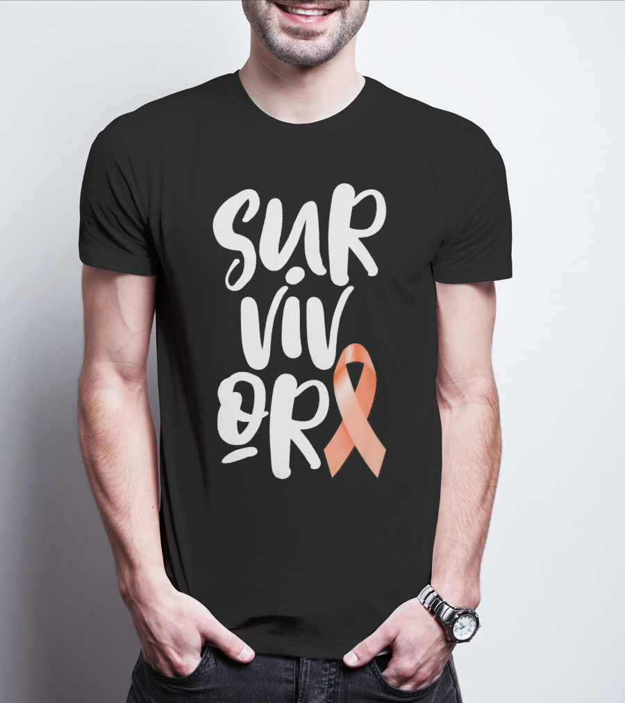 Survivor Uterine Cancer Peach Ribbon Awareness T-Shirt