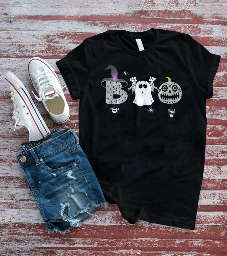 Boo Ghost Witch Hat Sugar Skull Brain Cancer Awareness T-Shirt