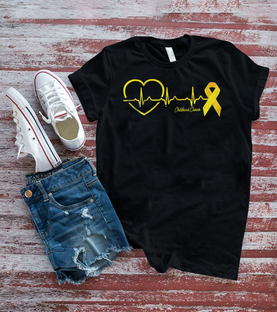 Childhood Cancer Awareness Heartbeat Yellow T-Shirt