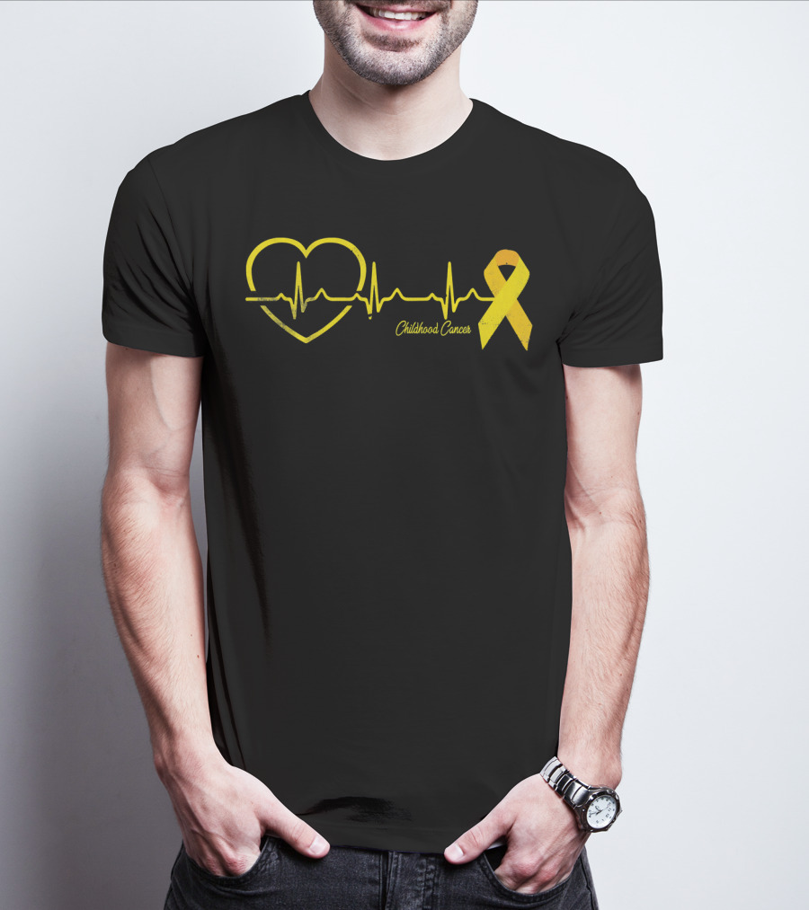 Childhood Cancer Awareness Heartbeat Yellow T-Shirt