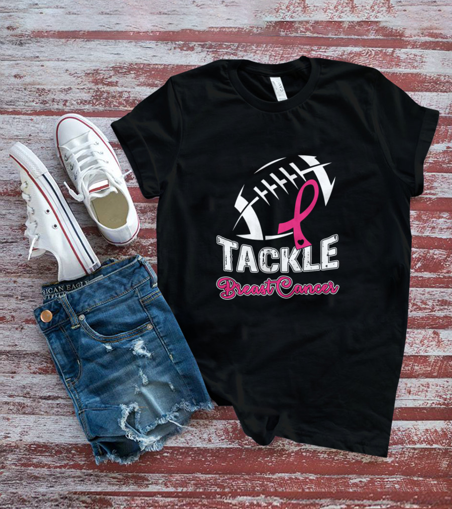 Tackle Breast Cancer Awareness Football T-Shirt