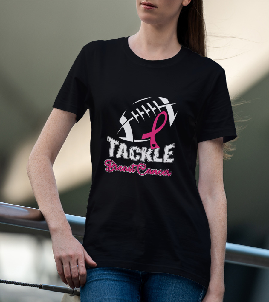 Tackle Breast Cancer Awareness Football T-Shirt