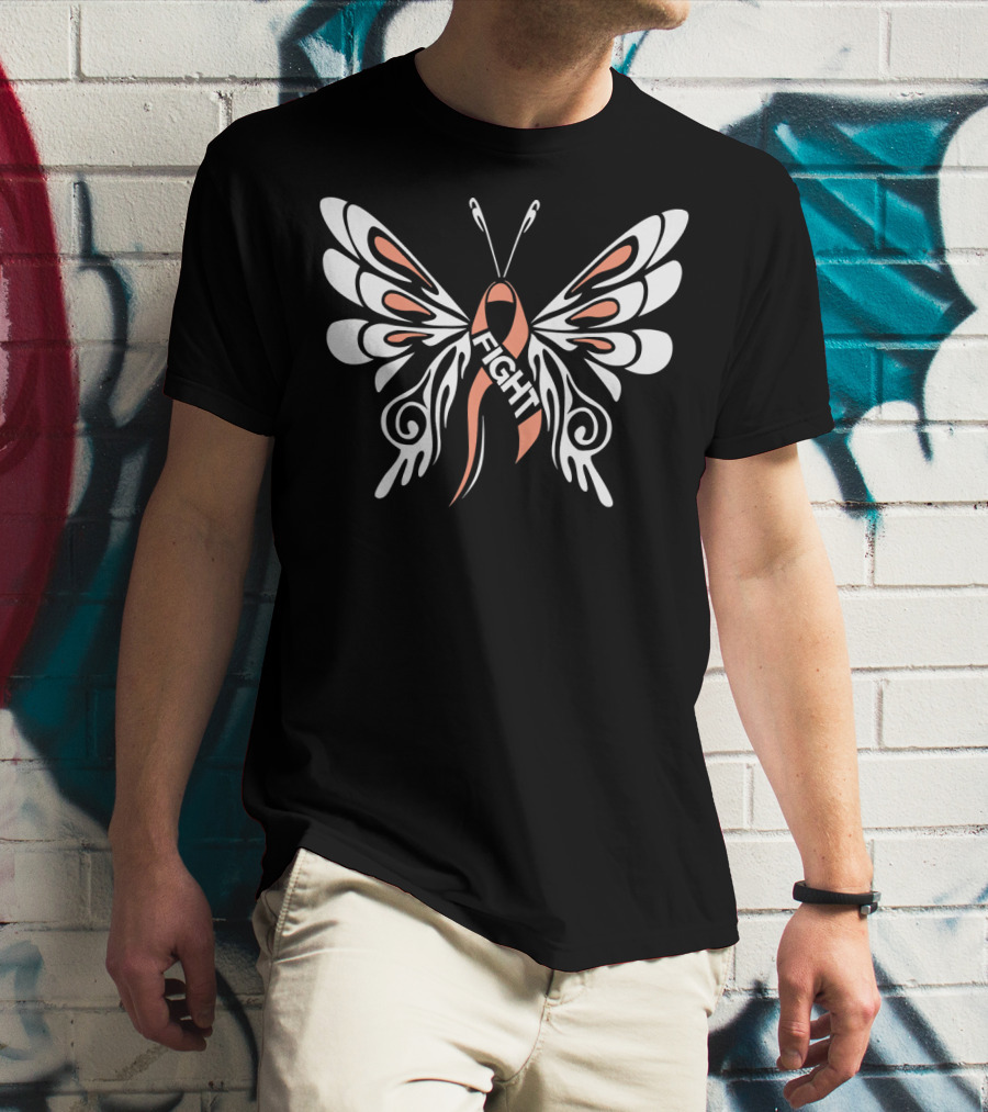 Uterine Cancer Awareness Butterfly Ribbon Fight T-Shirt