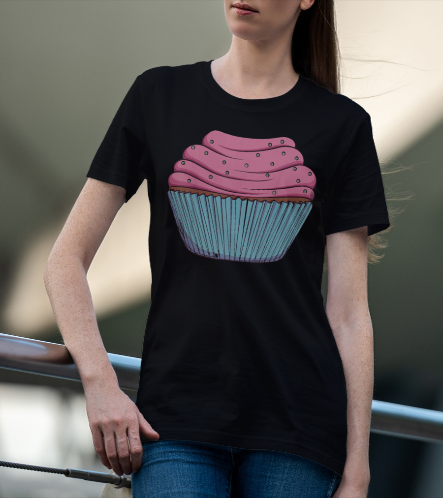 Cupcake Pink Swirled Icing Blue Wrapper T-Shirt