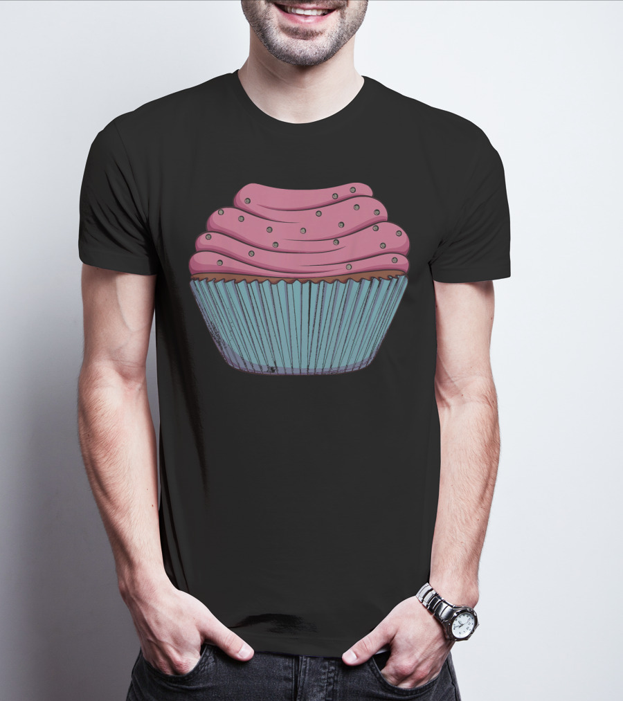Cupcake Pink Swirled Icing Blue Wrapper T-Shirt