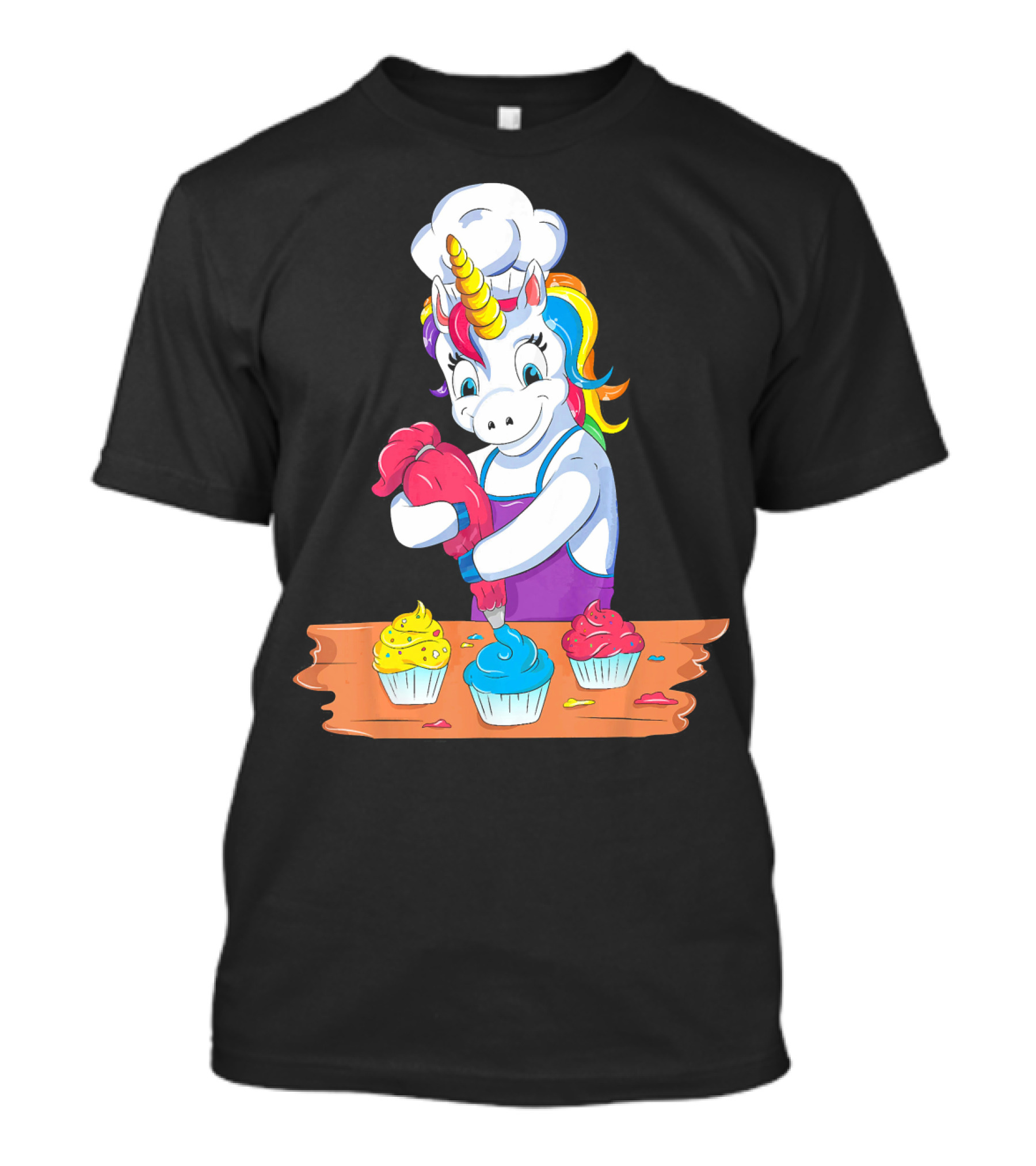 Unicorn Baking Colorful Cupcake Creations Chef T-Shirt