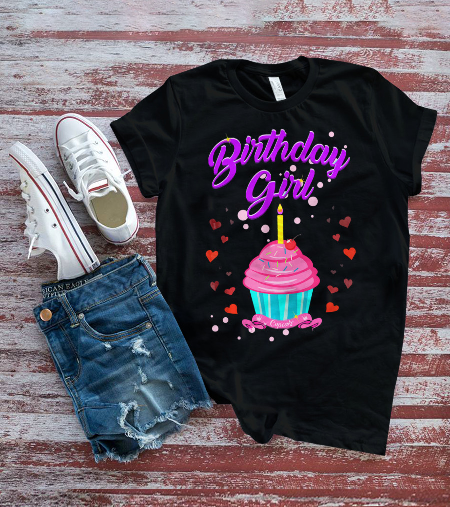 Birthday Girl Cupcake With Heart And Candle T-Shirt