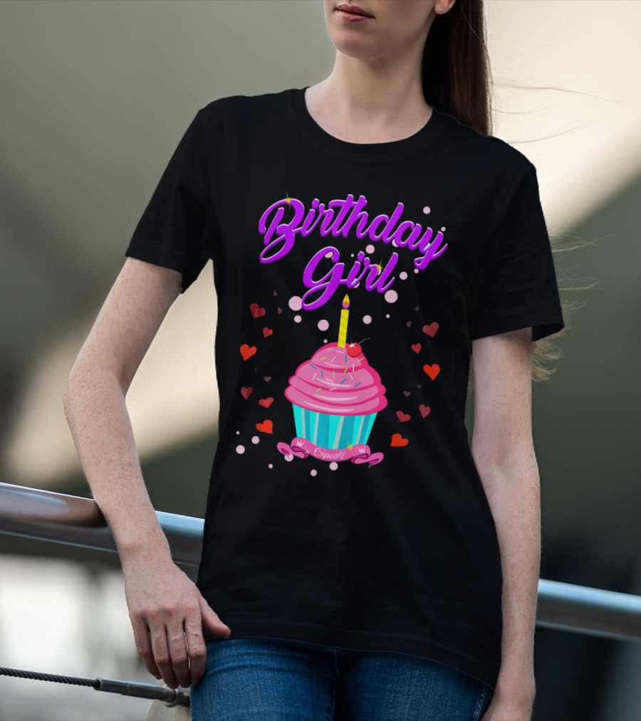 Birthday Girl Cupcake With Heart And Candle T-Shirt