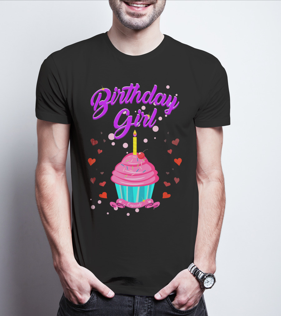 Birthday Girl Cupcake With Heart And Candle T-Shirt