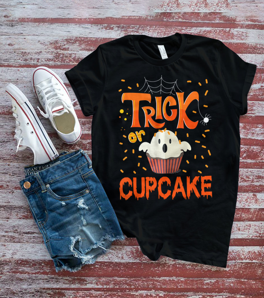 Trick Or Treat Spider Web Ghost Cupcake T-Shirt