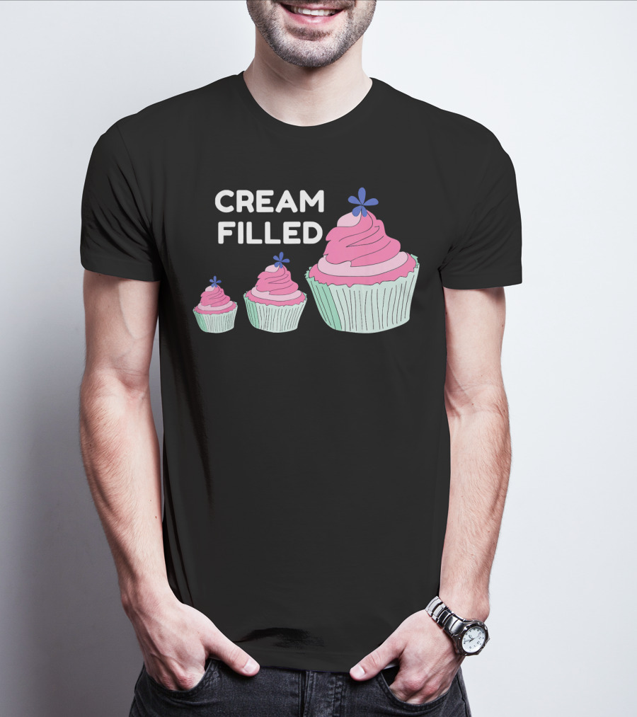 CREAM FILLED Cupcake Lover Trio With Pink Frosting And Blue Flower T-Shirt