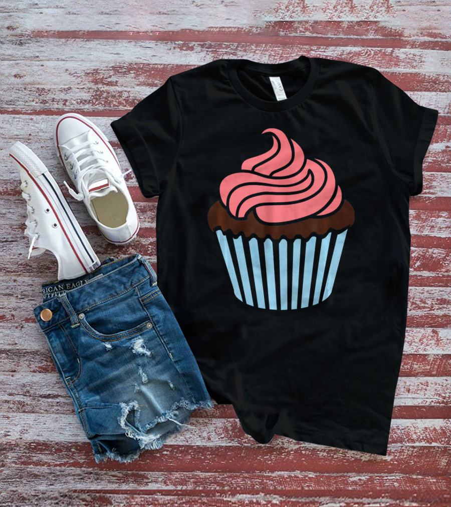 Cupcake With Pink Frosting And Striped Wrapper T-Shirt