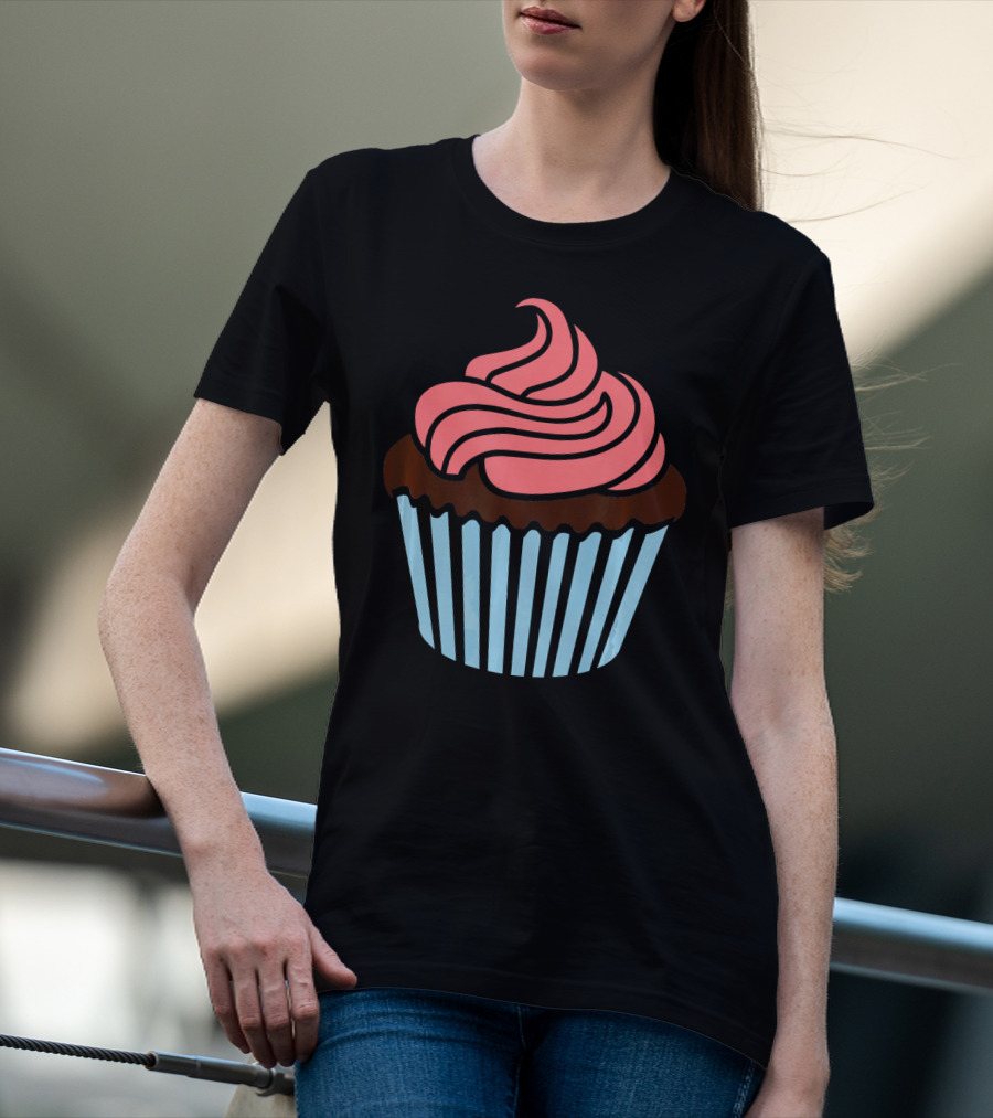 Cupcake With Pink Frosting And Striped Wrapper T-Shirt