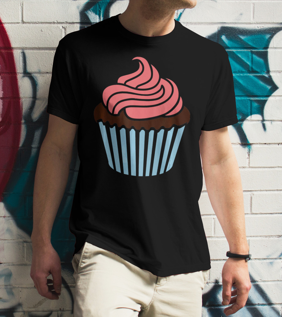 Cupcake With Pink Frosting And Striped Wrapper T-Shirt