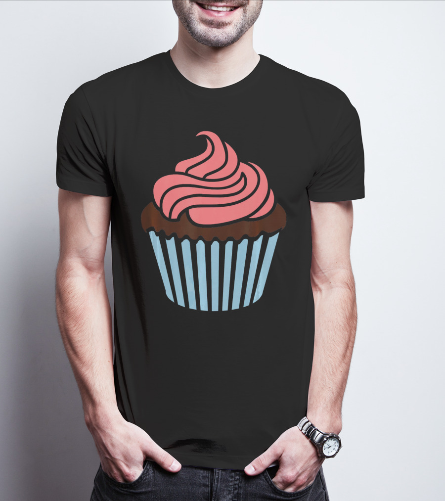 Cupcake With Pink Frosting And Striped Wrapper T-Shirt