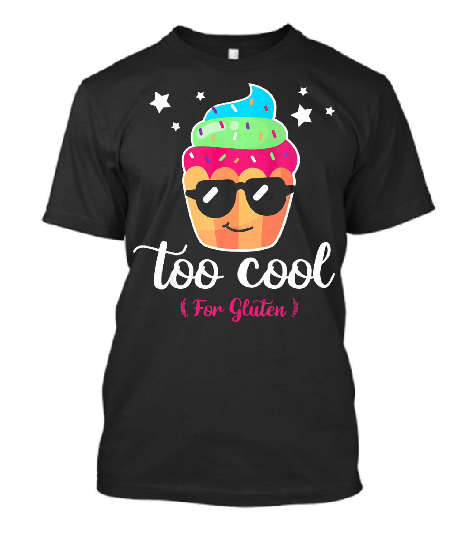 Too Cool For Gluten Cute Cupcake With Sunglasses And Stars T-Shirt