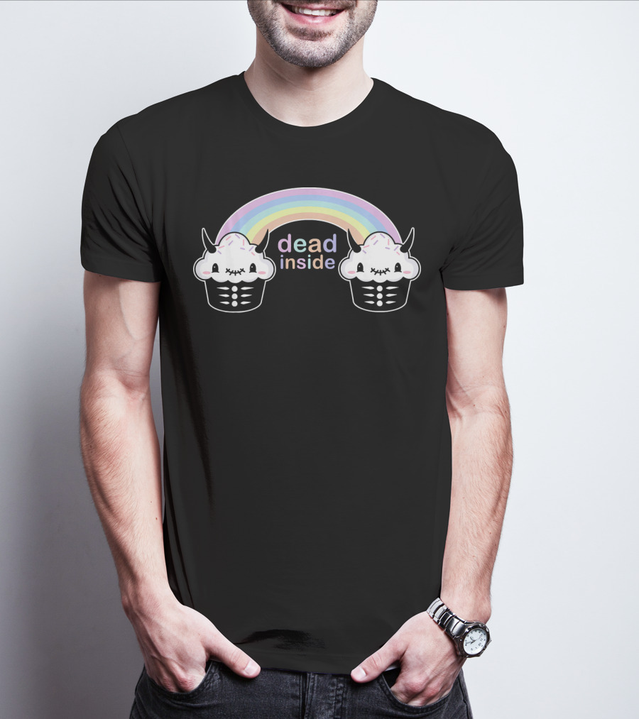 Pastel Goth Dead Inside Rainbow Cupcake Horns T-Shirt