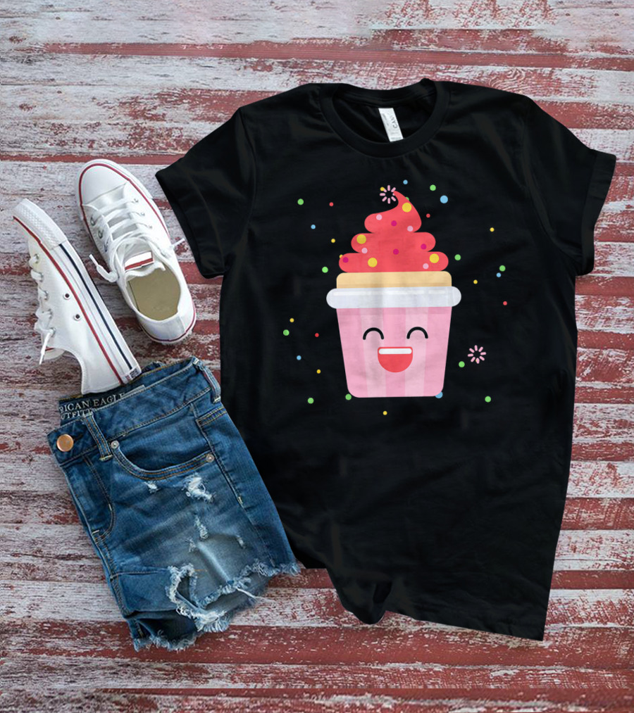 Cupcake Smiley Sweet Dessert Celebration With Sprinkles T-Shirt