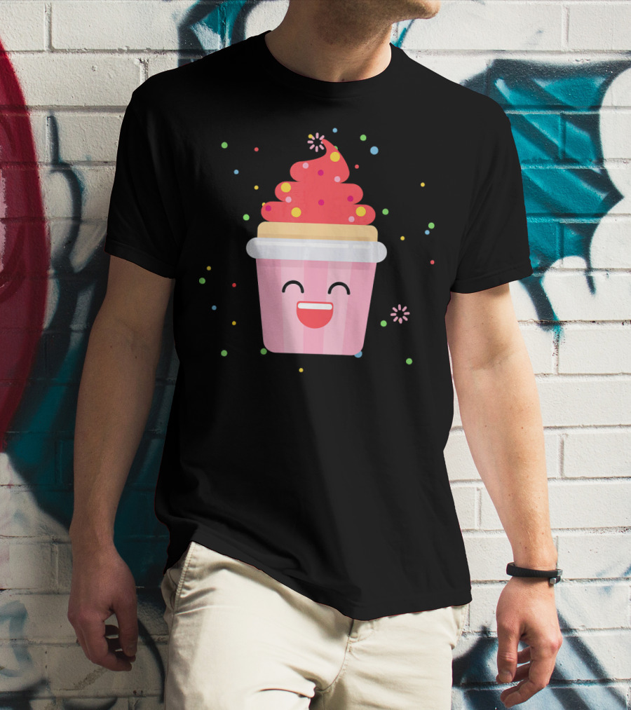 Cupcake Smiley Sweet Dessert Celebration With Sprinkles T-Shirt