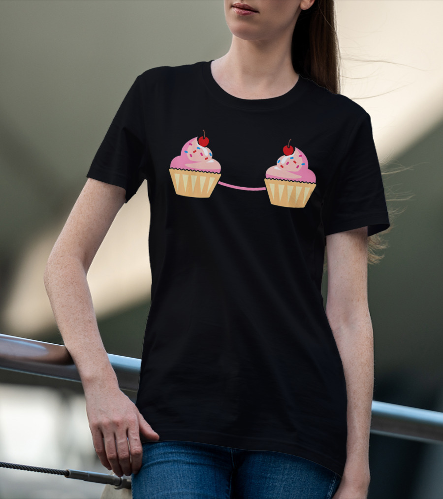 Cupcake Bra Costume Cute Food With Pink Frosting And Cherry On Top T-Shirt