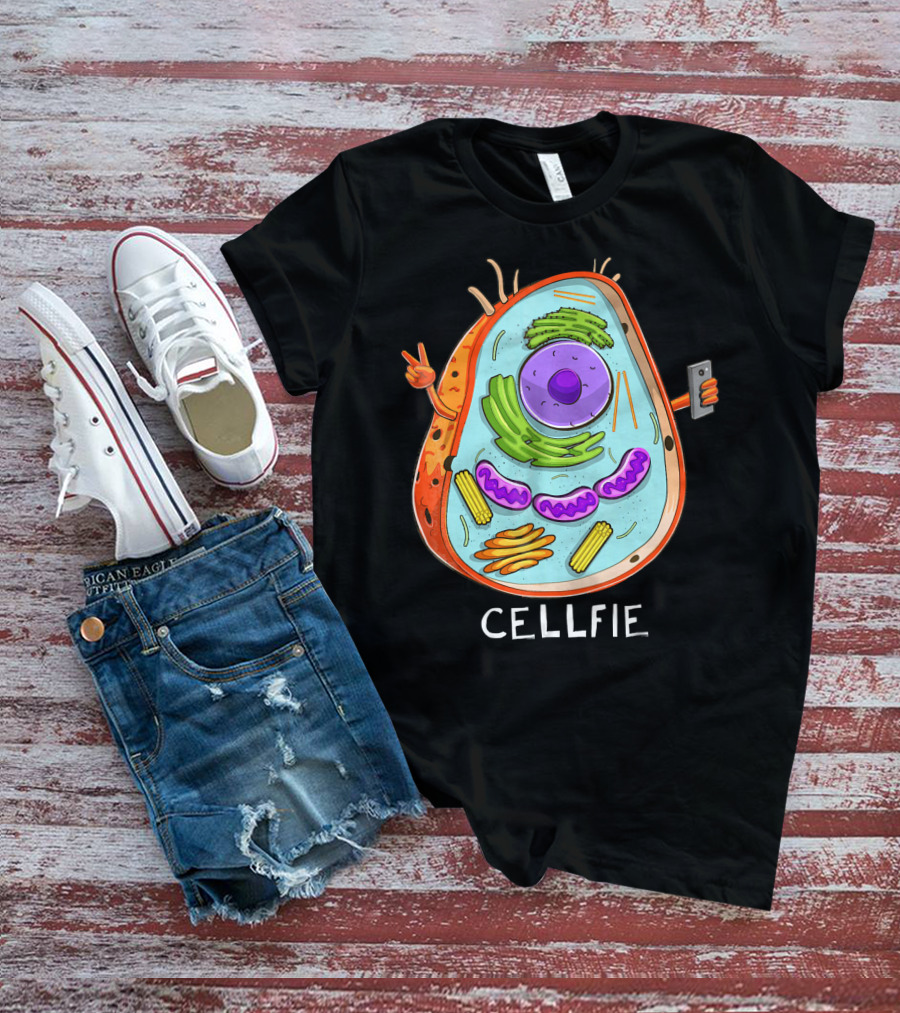 CELL FIE Biology Cellular Biology Cellfie Cartoon Cell Taking Selfie Biology Joke T-Shirt