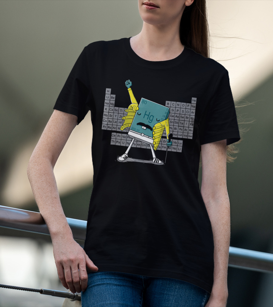 Mercury Hg Element Rocking Freddie Pose With Periodic Table Background T-Shirt