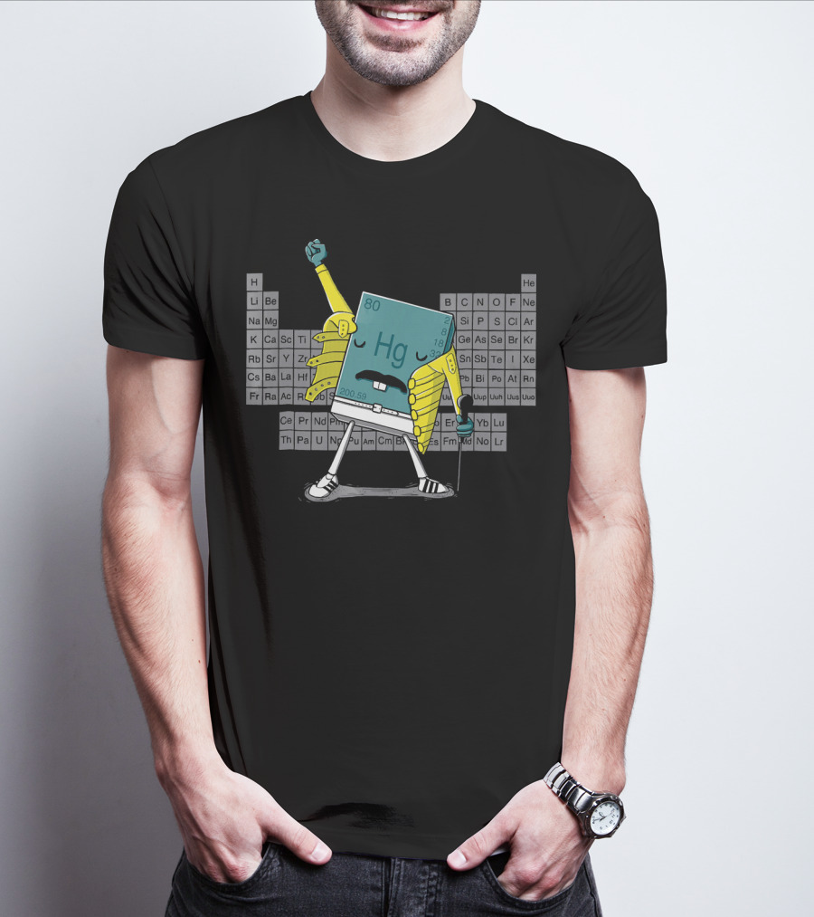 Mercury Hg Element Rocking Freddie Pose With Periodic Table Background T-Shirt